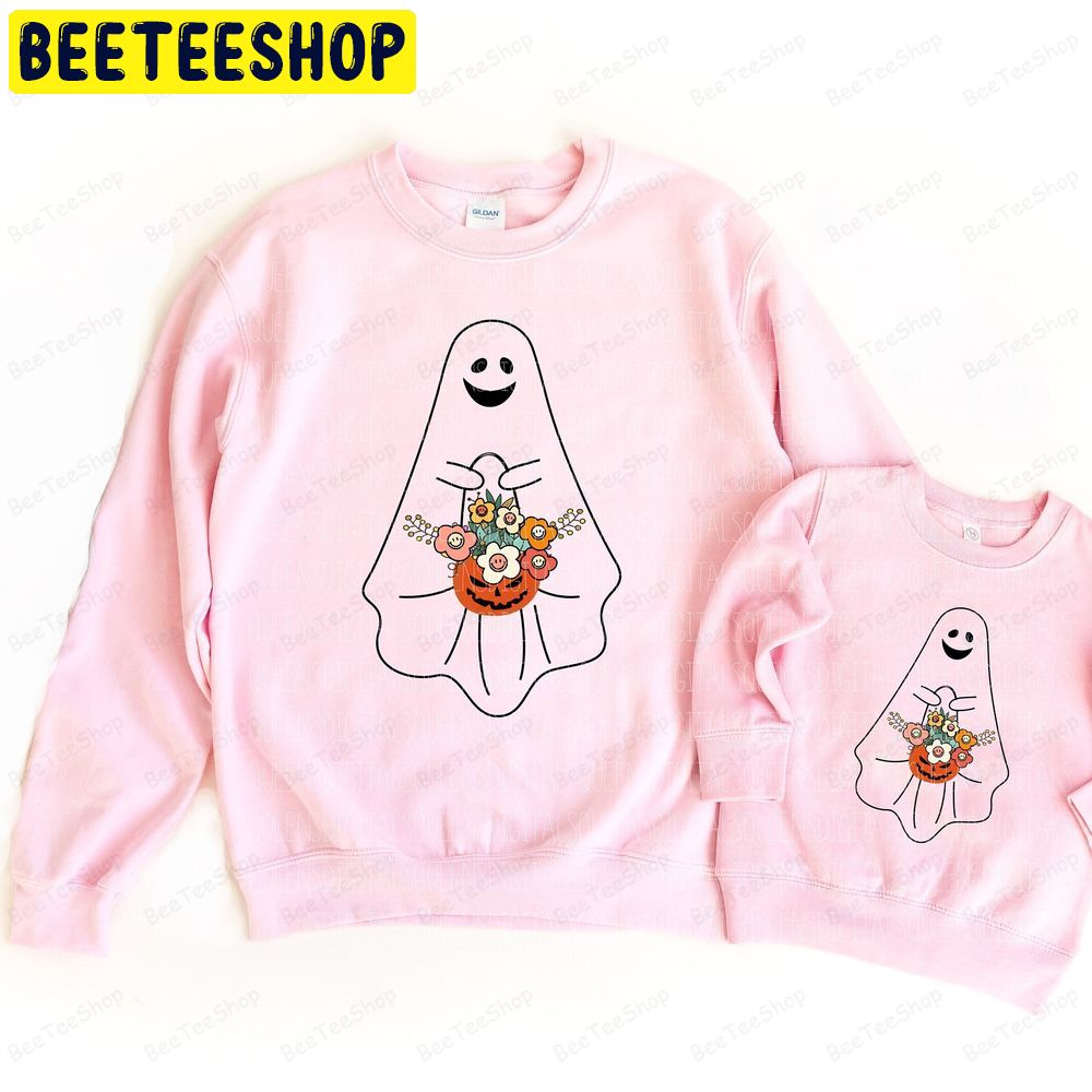 Groovy Halloween Ghost Floral Preppy Trick Or Treat Spooky Trending Unisex Sweatshirt