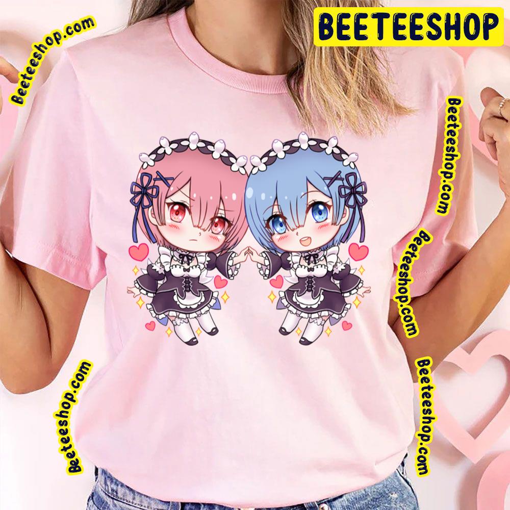 Pink And Blue Chibi Demon Maid Re Zero Trending Unisex T-Shirt