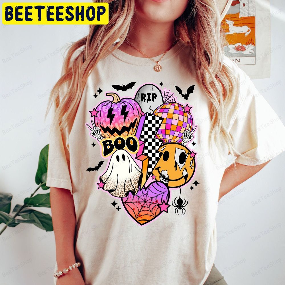 Retro Halloween Smiley Face Leopard Pumpkin Trending Unisex T-Shirt