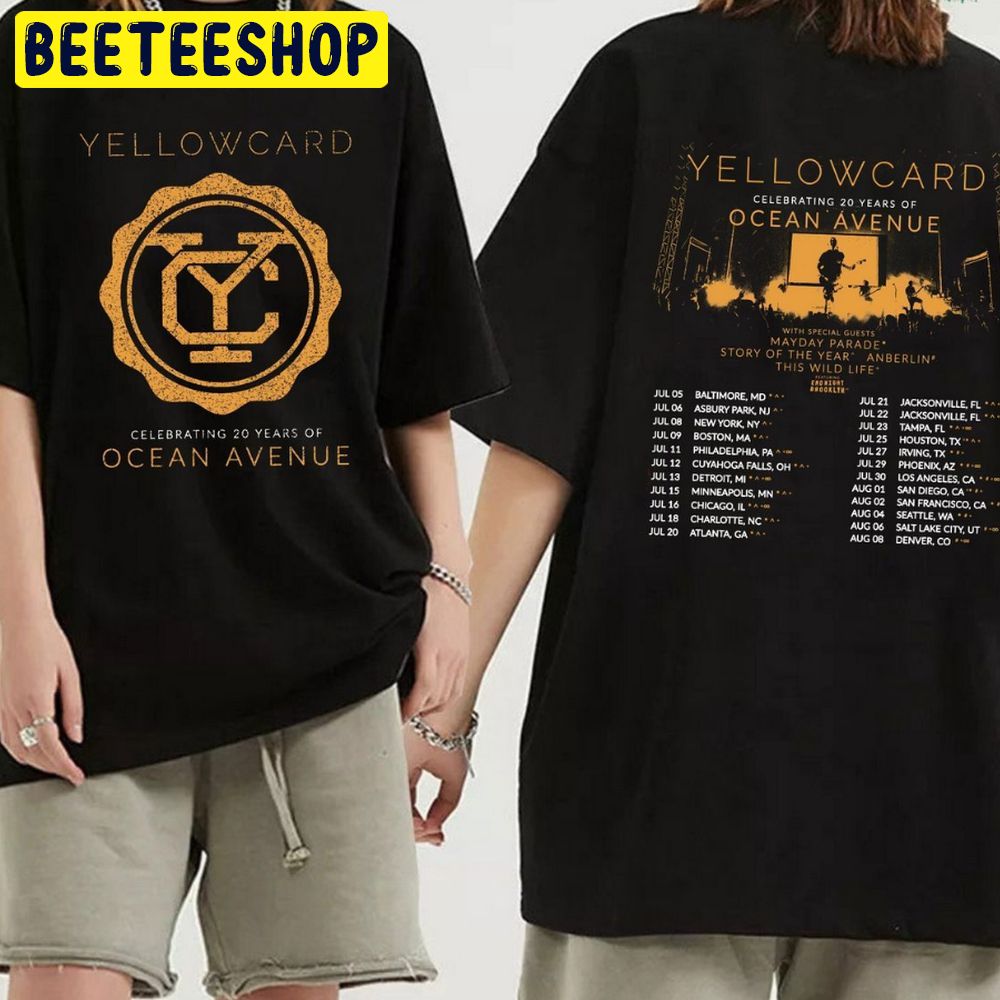 Yellowcard Celebrating 20 Years Of Ocean Avenue 2023 Tour Dates Double Sided Trending Unisex T-Shirt
