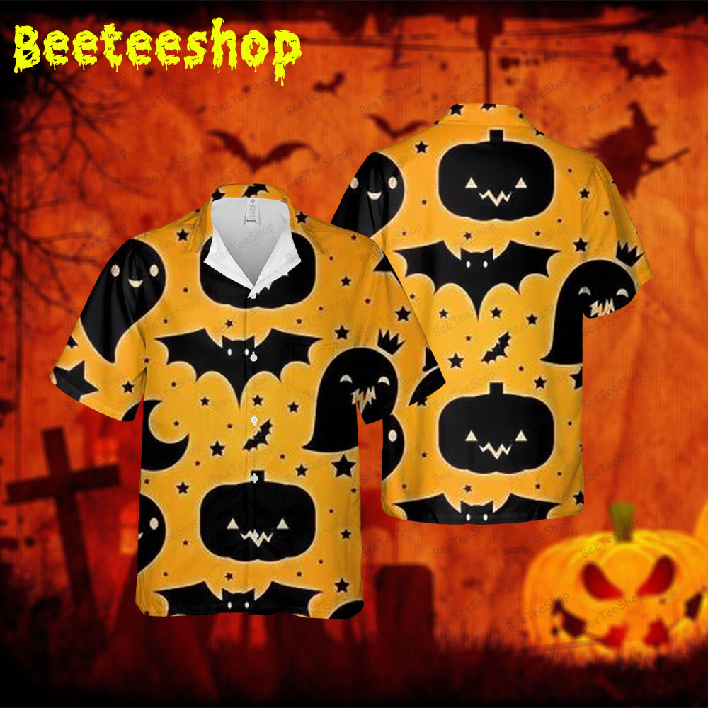 Bats Boos Pumpkins Halloween 015 Spread Collar Hawaii Shirt