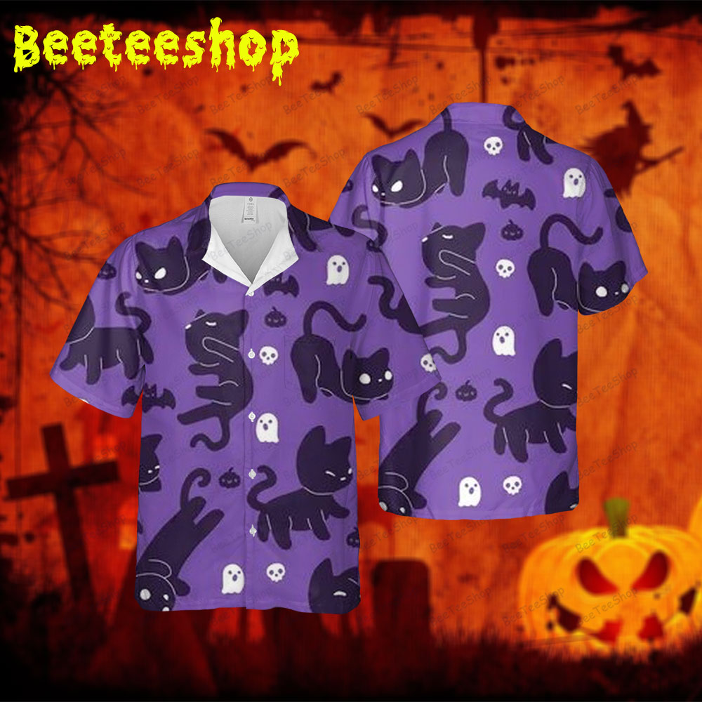 Bats Cats Halloween 246 Spread Collar Hawaii Shirt