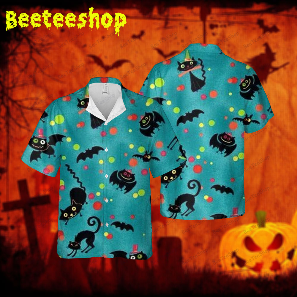 Bats Cats Halloween 322 Spread Collar Hawaii Shirt