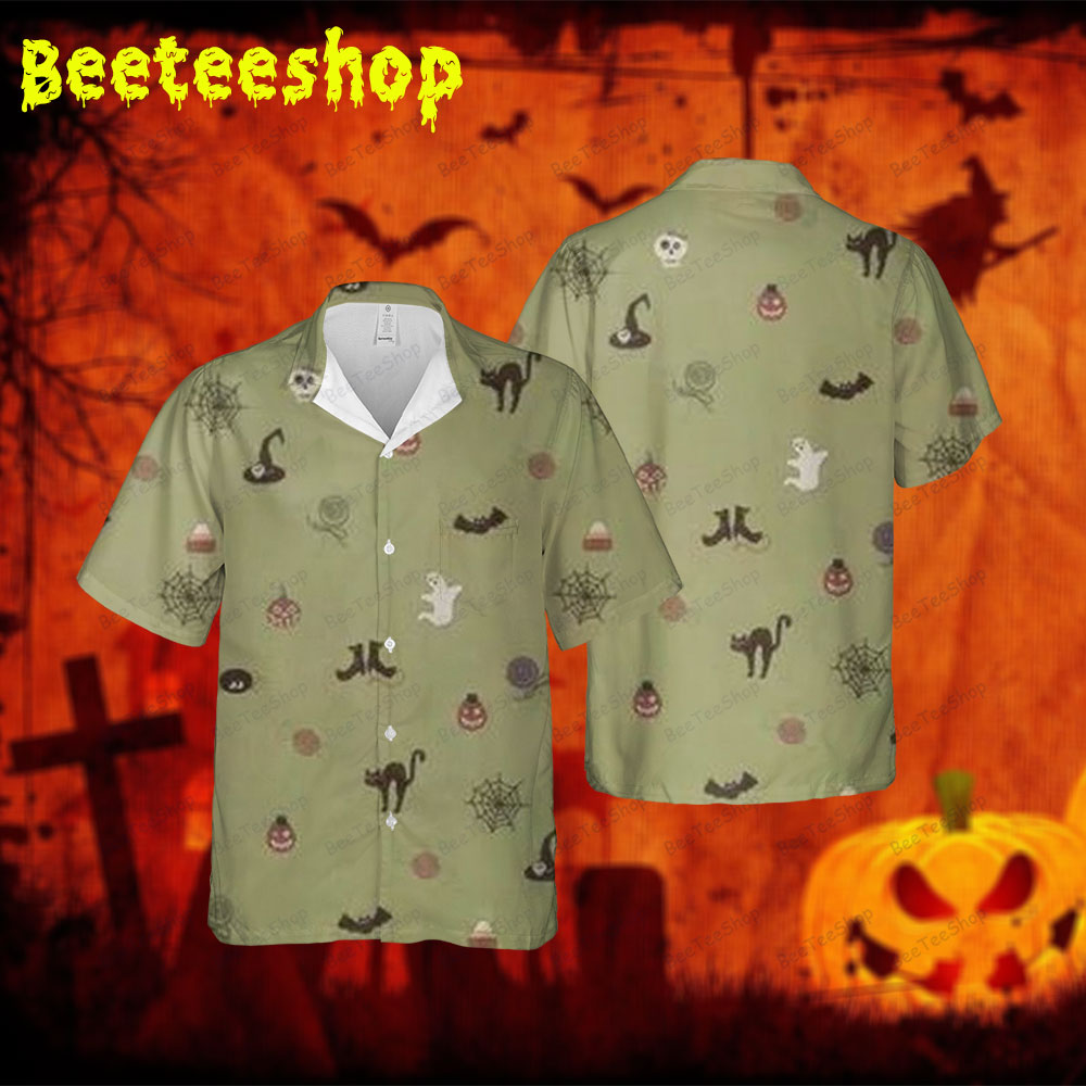 Bats Cats Halloween 364 Spread Collar Hawaii Shirt