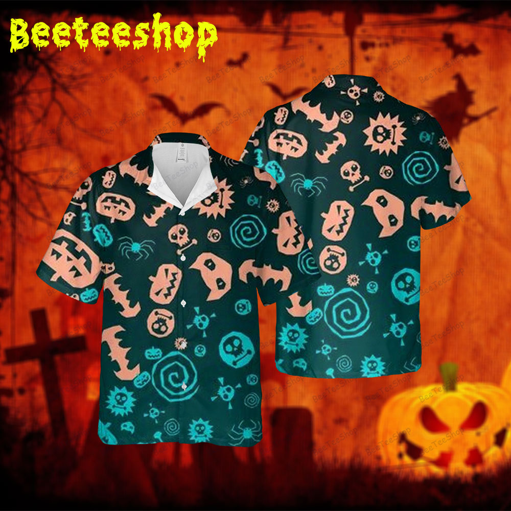 Bats Cats Pumpkins Halloween 197 Spread Collar Hawaii Shirt