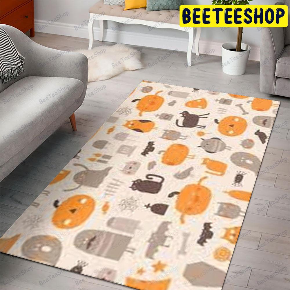 Bats Cats Pumpkins Halloween Pattern 066 Beeteeshop Rug Rectangle