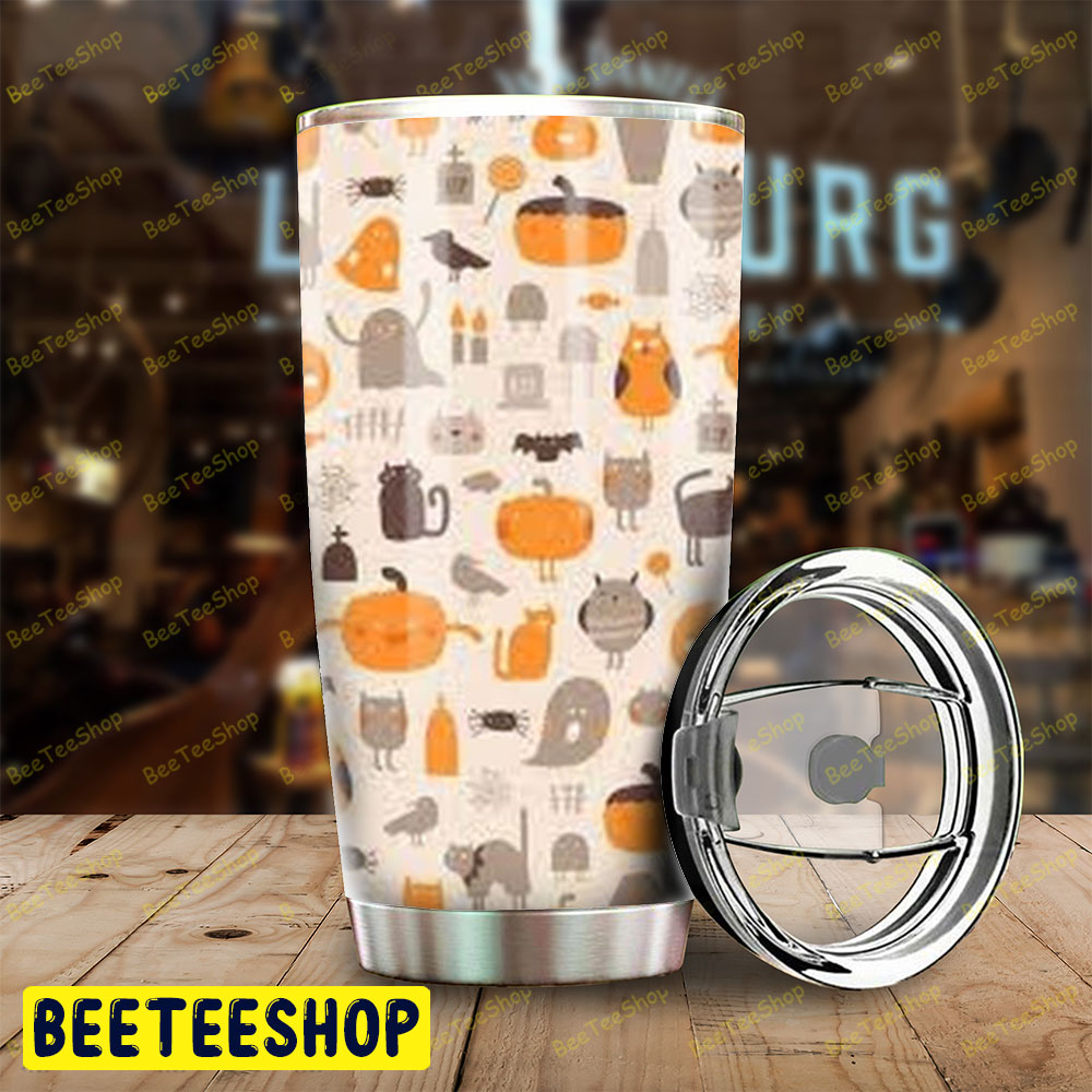 Bats Cats Pumpkins Halloween Pattern 066 Tumbler