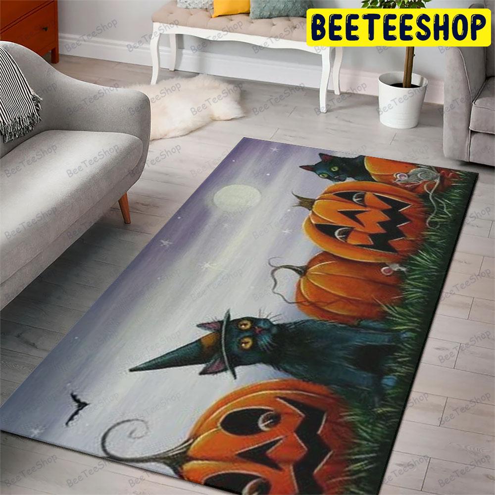 Bats Cats Pumpkins Halloween Pattern 402 Beeteeshop Rug Rectangle