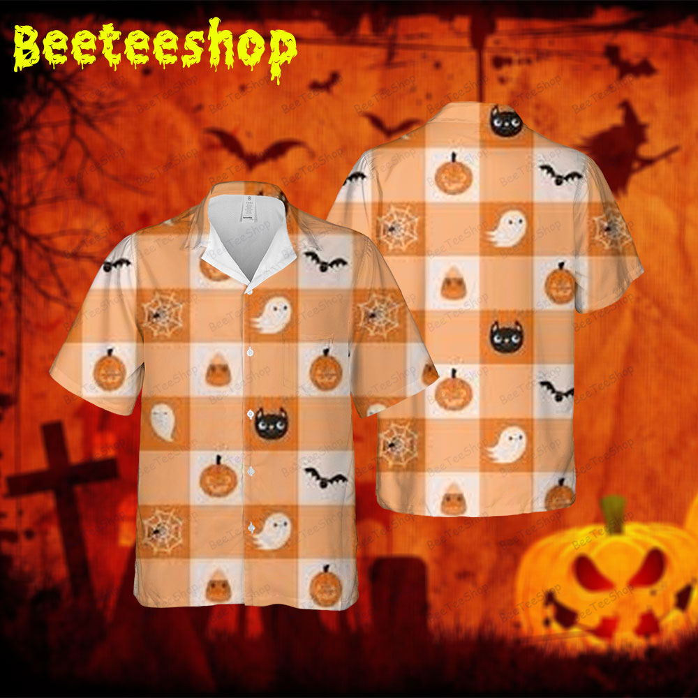 Bats Ghosts Pumpkins Halloween 071 Spread Collar Hawaii Shirt