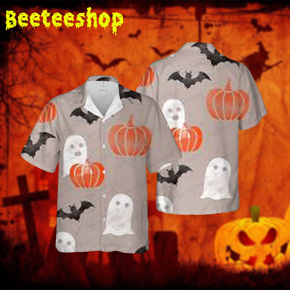 Bats Ghosts Pumpkins Halloween 157 Spread Collar Hawaii Shirt