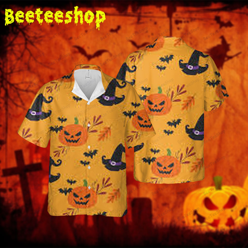 Bats Pumpkins Halloween 112 Spread Collar Hawaii Shirt