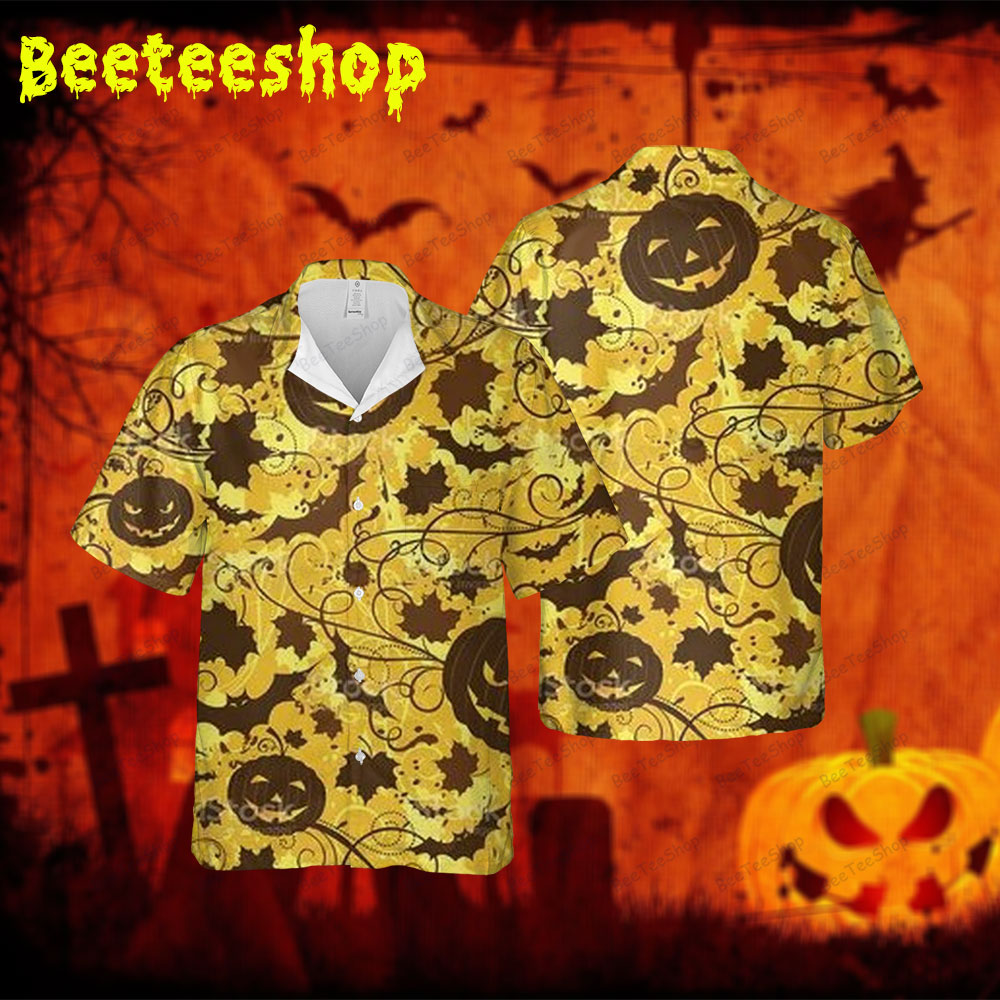 Bats Pumpkins Halloween 362 Spread Collar Hawaii Shirt