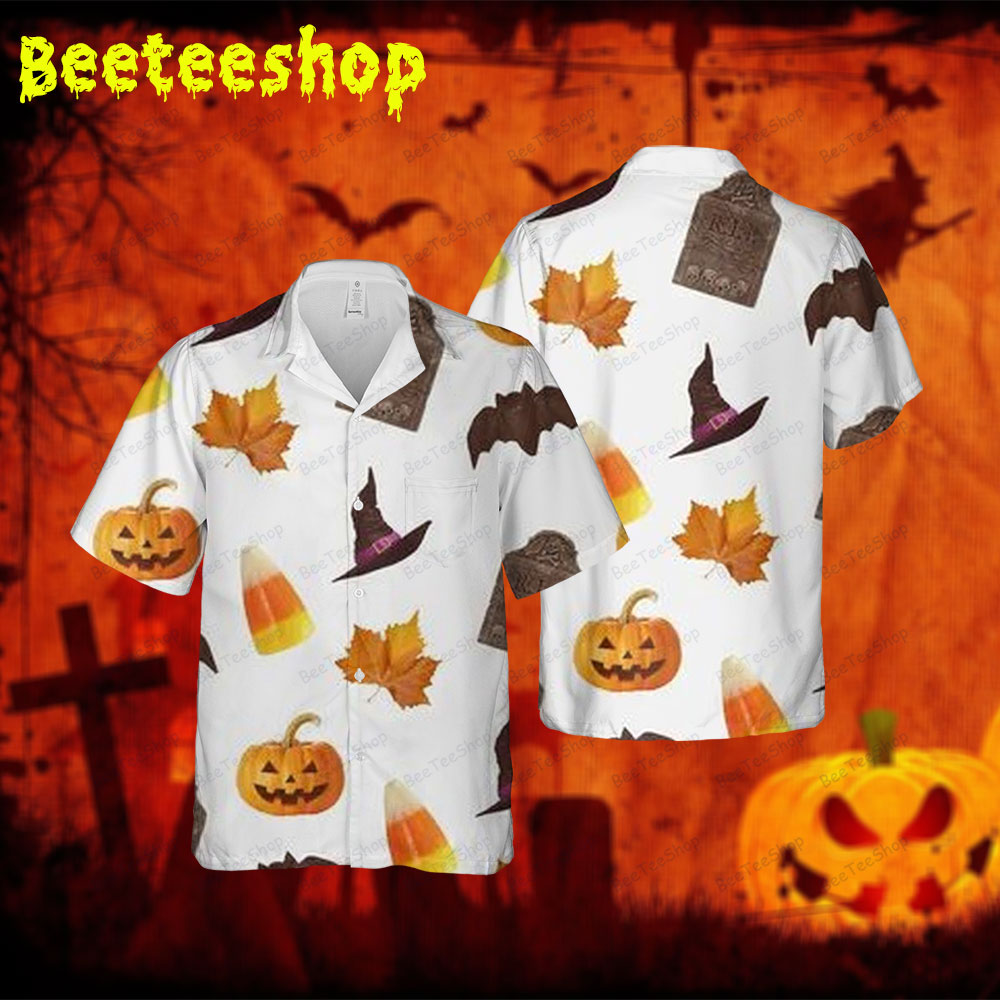 Candy Bats Pumpkins Halloween 066 Spread Collar Hawaii Shirt