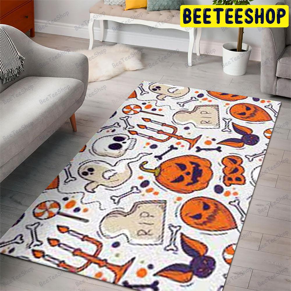 Candy Skulls Bats Boos Pumpkins Halloween Pattern Beeteeshop Rug Rectangle