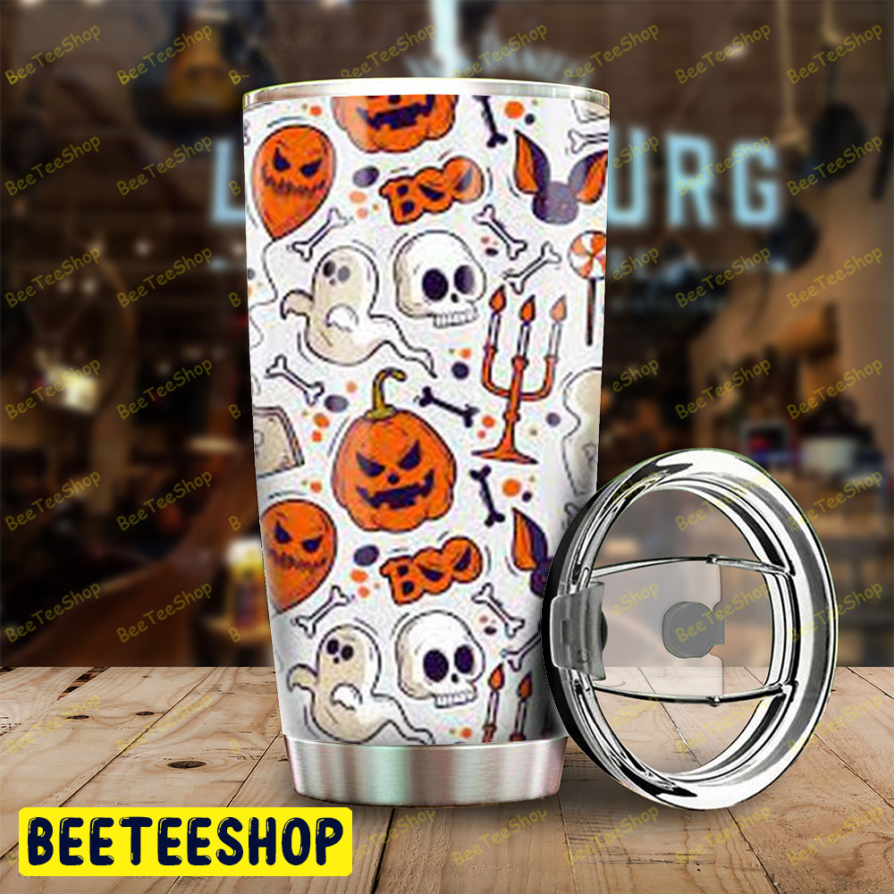 Candy Skulls Bats Boos Pumpkins Halloween Pattern Tumbler