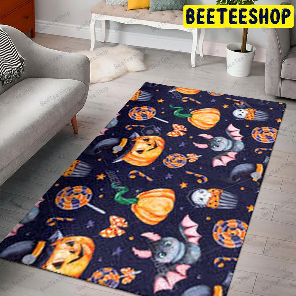 Candy Skulls Bats Pumpkins Halloween Pattern Beeteeshop Rug Rectangle