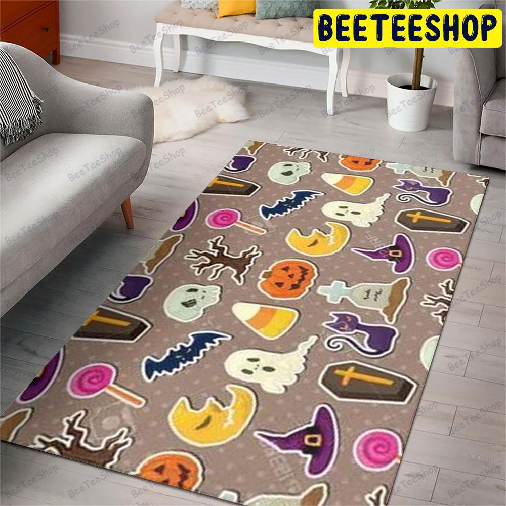 Candy Witch Hats Skulls Ghosts Pumpkins Halloween Pattern Beeteeshop Rug Rectangle