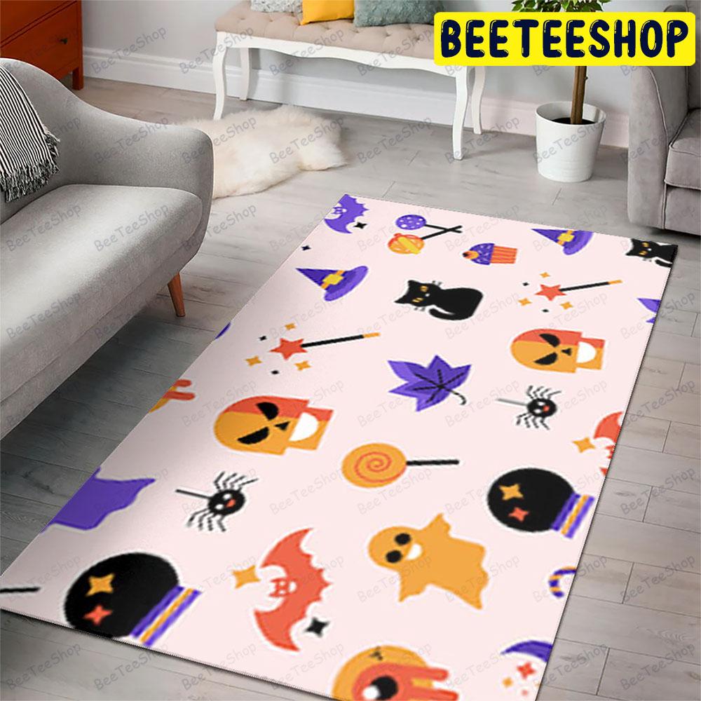 Candy Witch Hats Spiders Skulls Bats Cats Halloween Pattern Beeteeshop Rug Rectangle