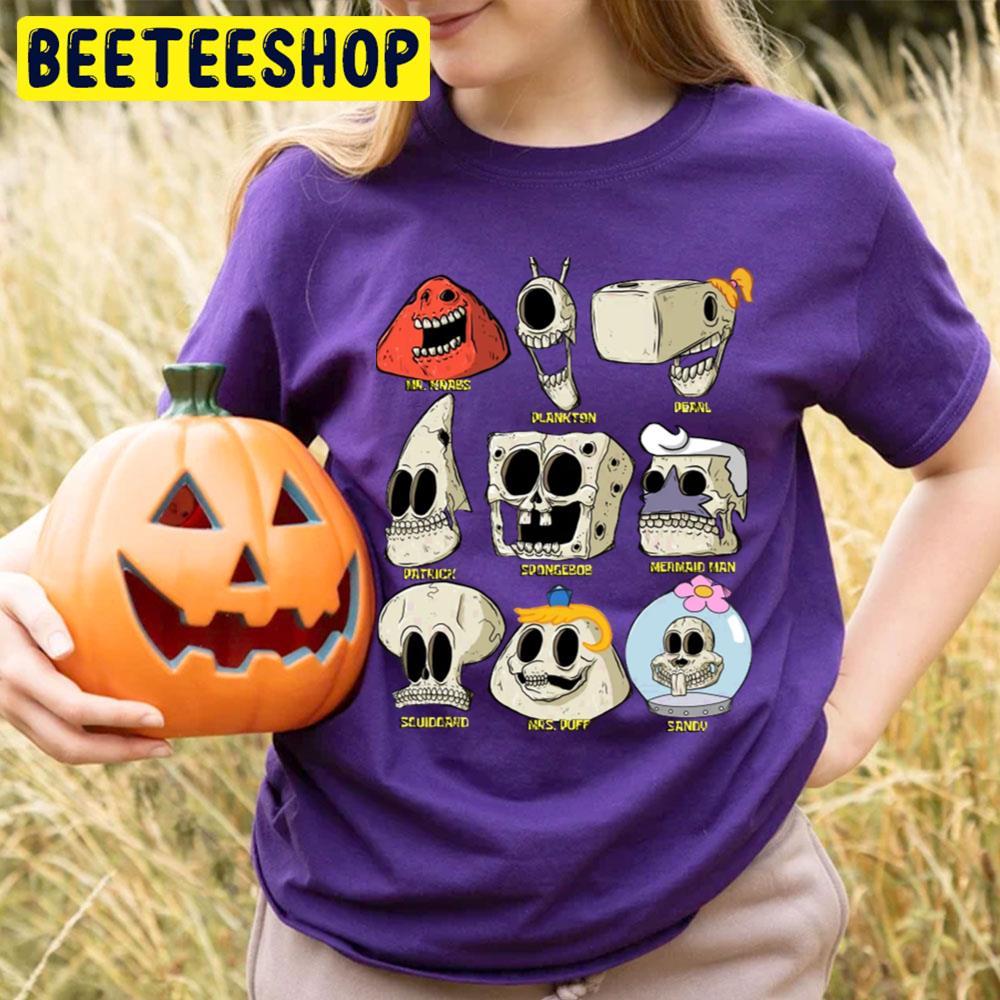 Cartoon Skulls Spongebob Characters Halloween Beeteeshop Trending Unisex T-Shirt