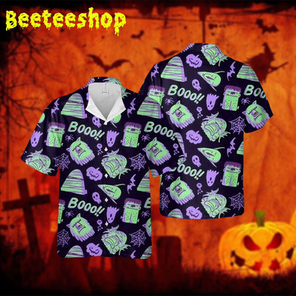 Cats Boos Halloween 2 Spread Collar Hawaii Shirt