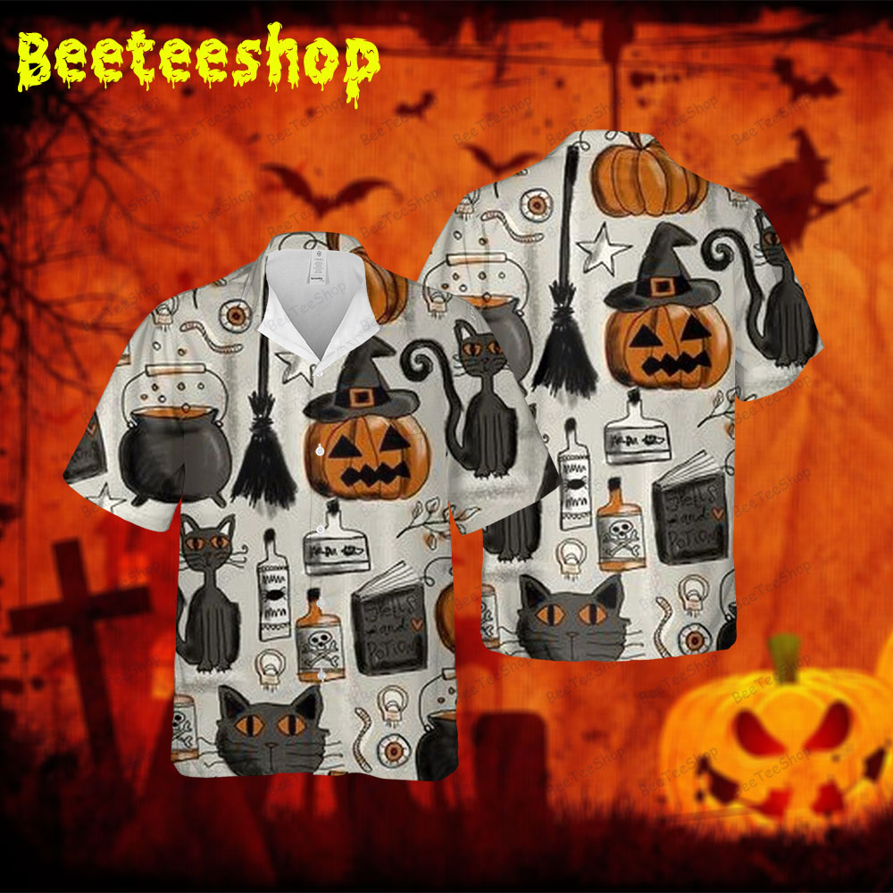 Cats Pumpkins Halloween 051 Spread Collar Hawaii Shirt