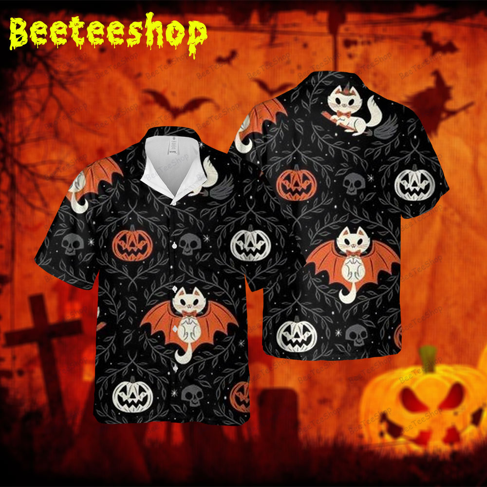 Cats Pumpkins Halloween 055 Spread Collar Hawaii Shirt