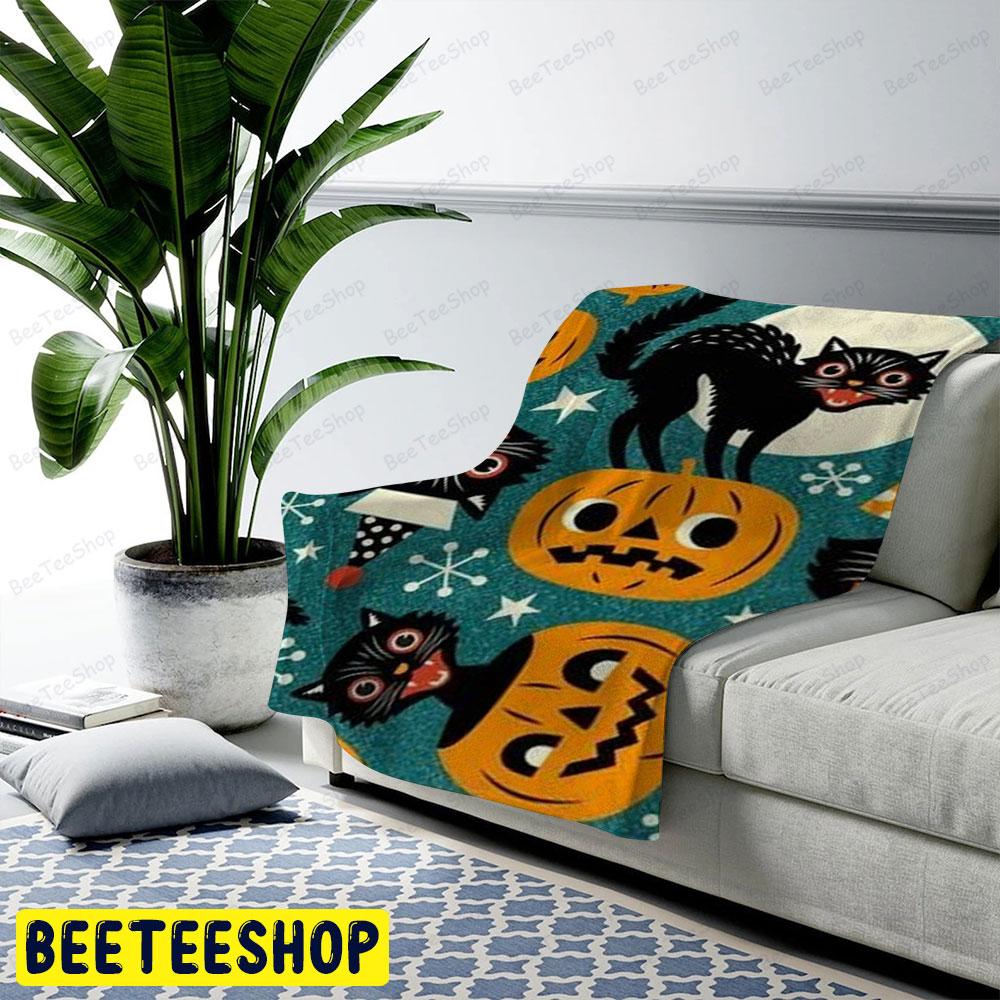 Cats Pumpkins Halloween Pattern 129 Beeteeshop US Cozy Blanket