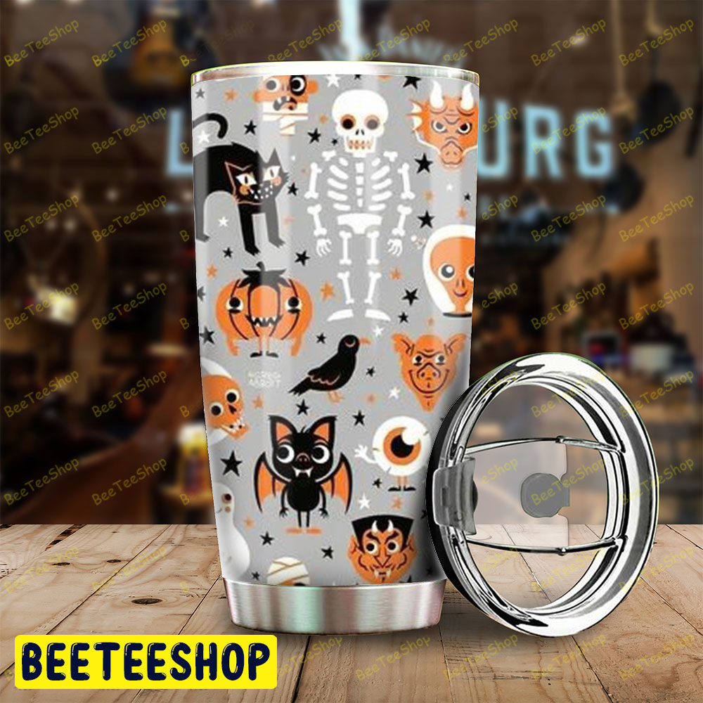 Crows Skulls Bats Cats Ghosts Pumpkins Halloween Pattern Tumbler