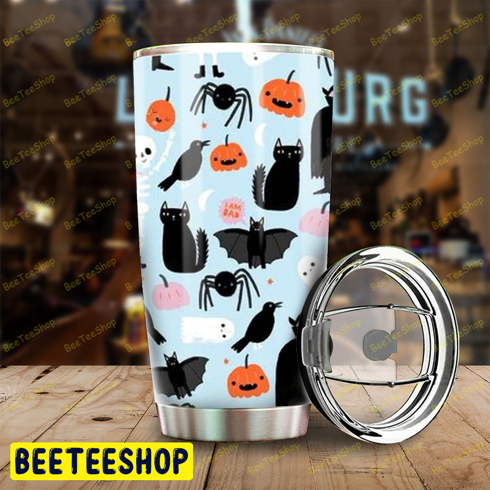 Crows Spiders Bats Cats Pumpkins Halloween Pattern Tumbler