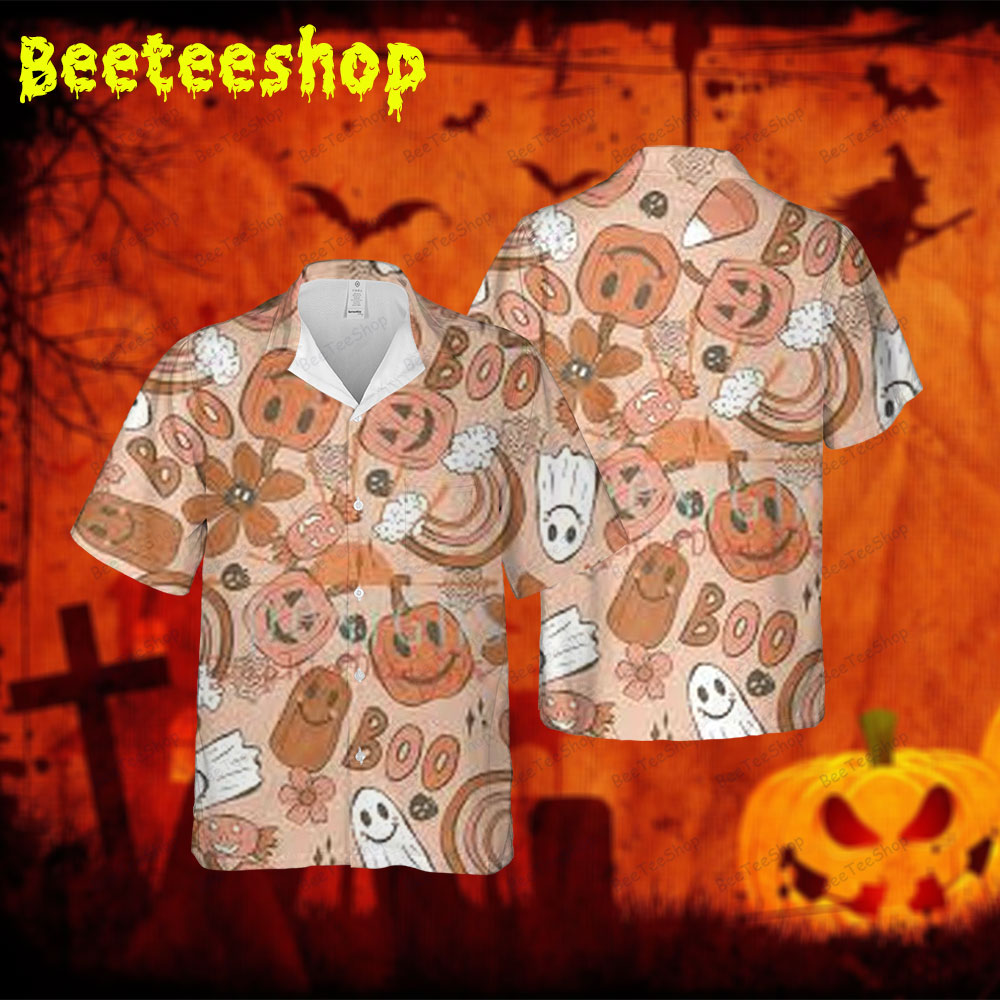 Ghosts Pumpkins Halloween 047 Spread Collar Hawaii Shirt