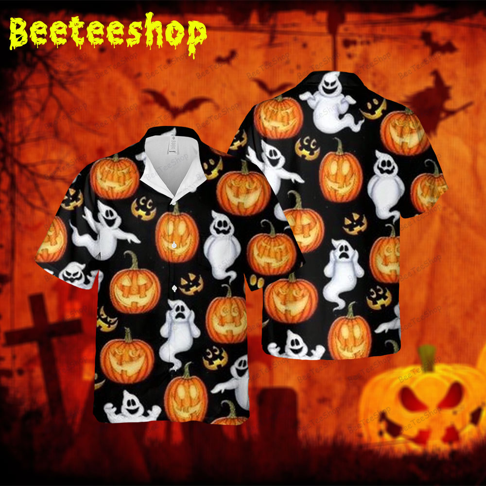 Ghosts Pumpkins Halloween 079 Spread Collar Hawaii Shirt