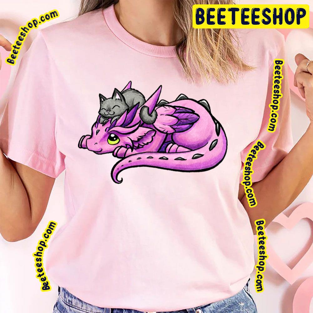 Kitty Friend With Dragon Pink Trending Unisex T-Shirt