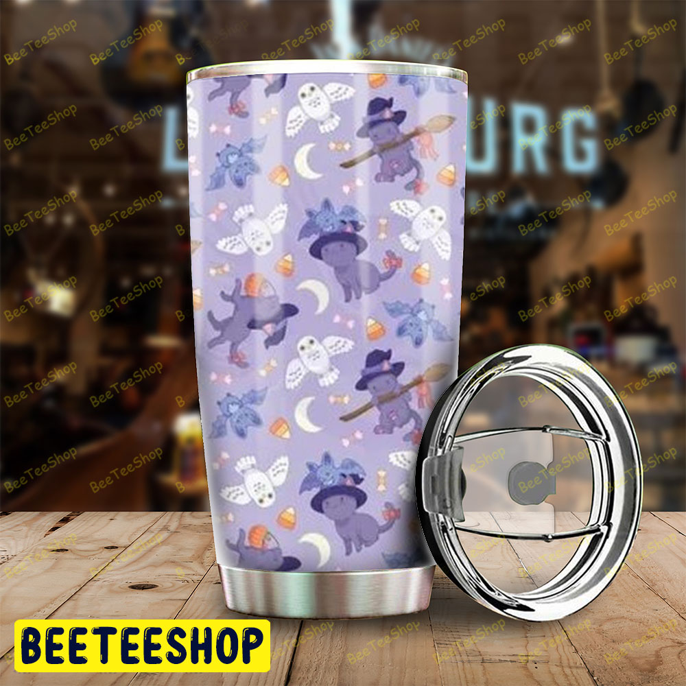 Owl Bats Cats Halloween Pattern Tumbler