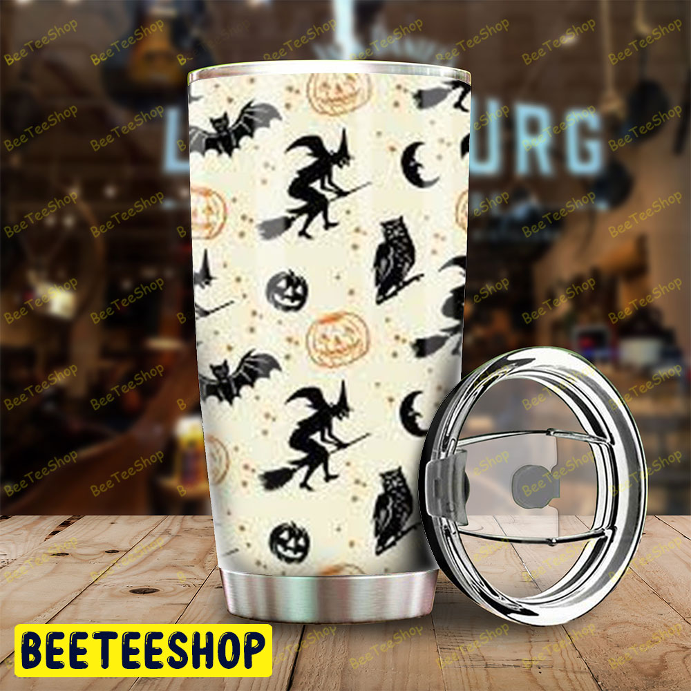 Owl Witch Hats Witchs Bats Pumpkins Halloween Pattern Tumbler