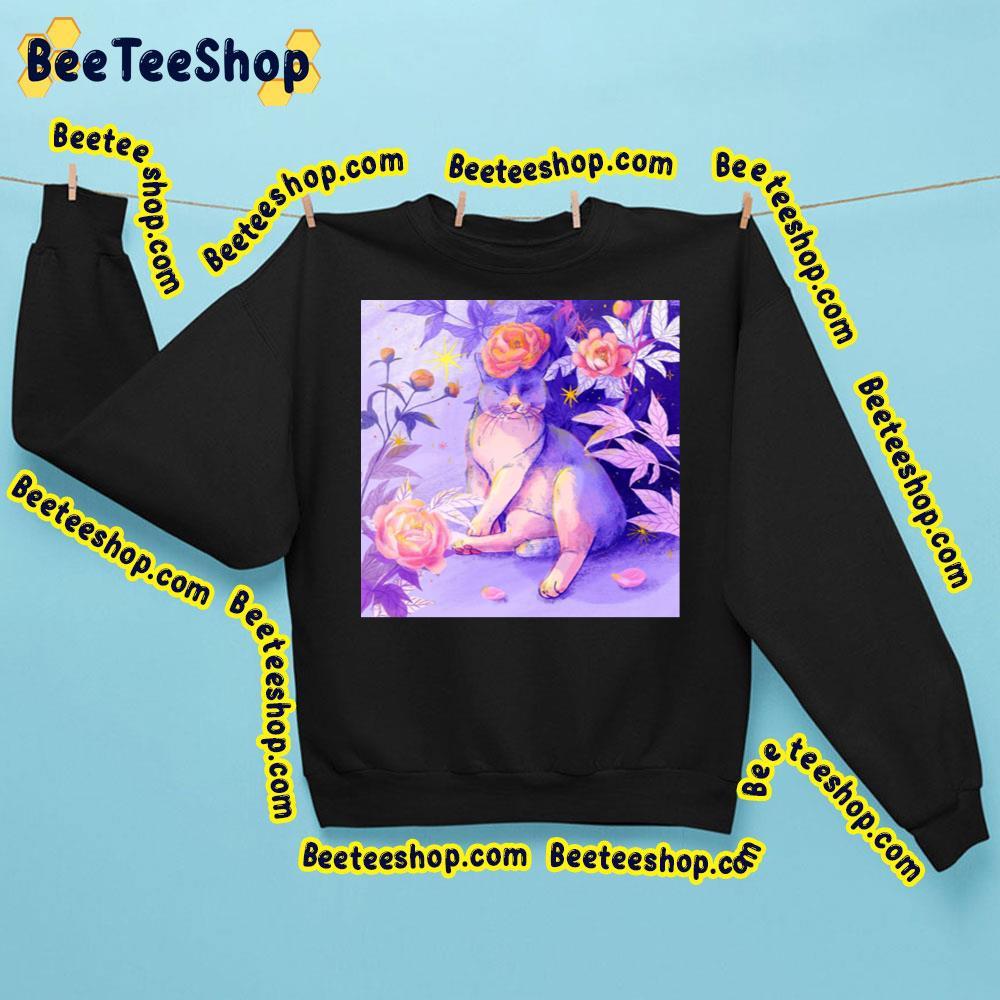 Purple Flowers With Cat Beeteeshop Trending Unisex Sweatshirt