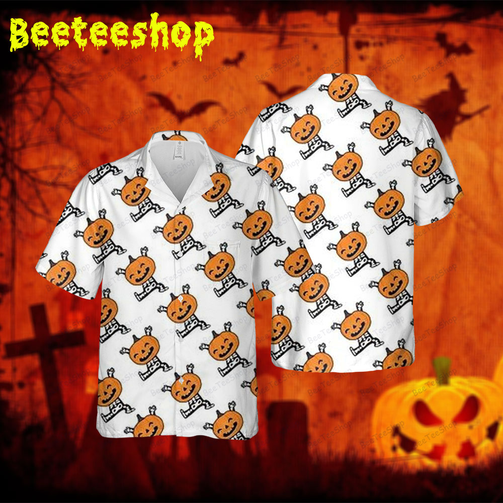 Skeletons Pumpkins Halloween 289 Spread Collar Hawaii Shirt