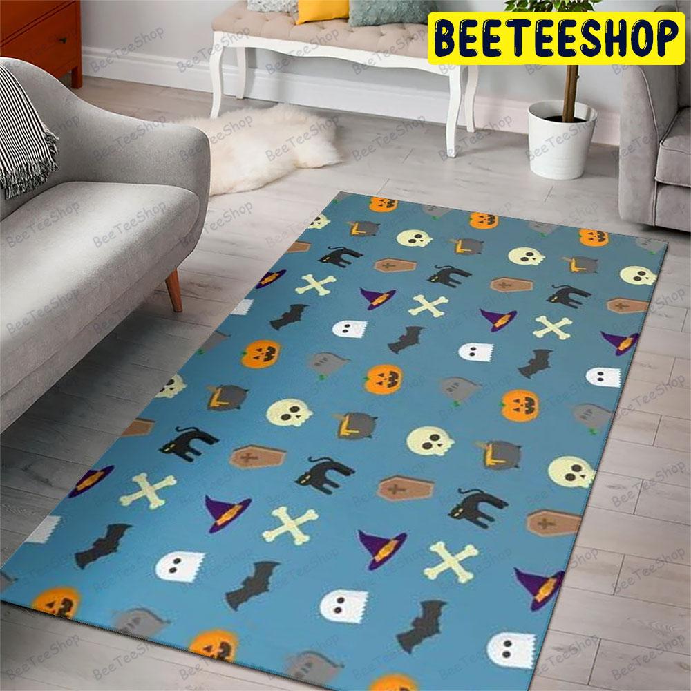 Skulls Bats Cats Ghosts Pumpkins Halloween Pattern Beeteeshop Rug Rectangle