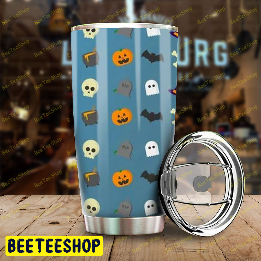 Skulls Bats Cats Ghosts Pumpkins Halloween Pattern Tumbler