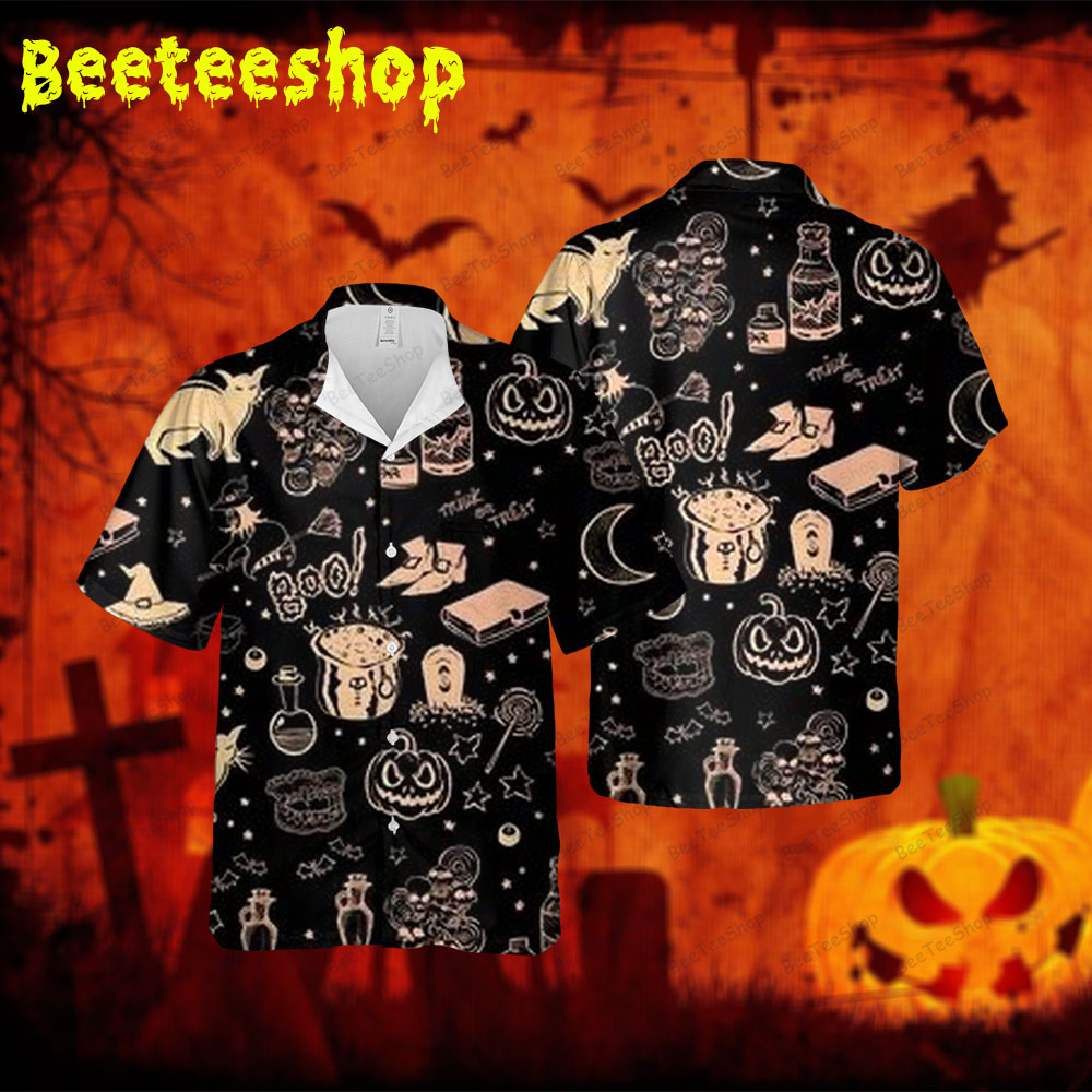 Skulls Bats Halloween Spread Collar Hawaii Shirt