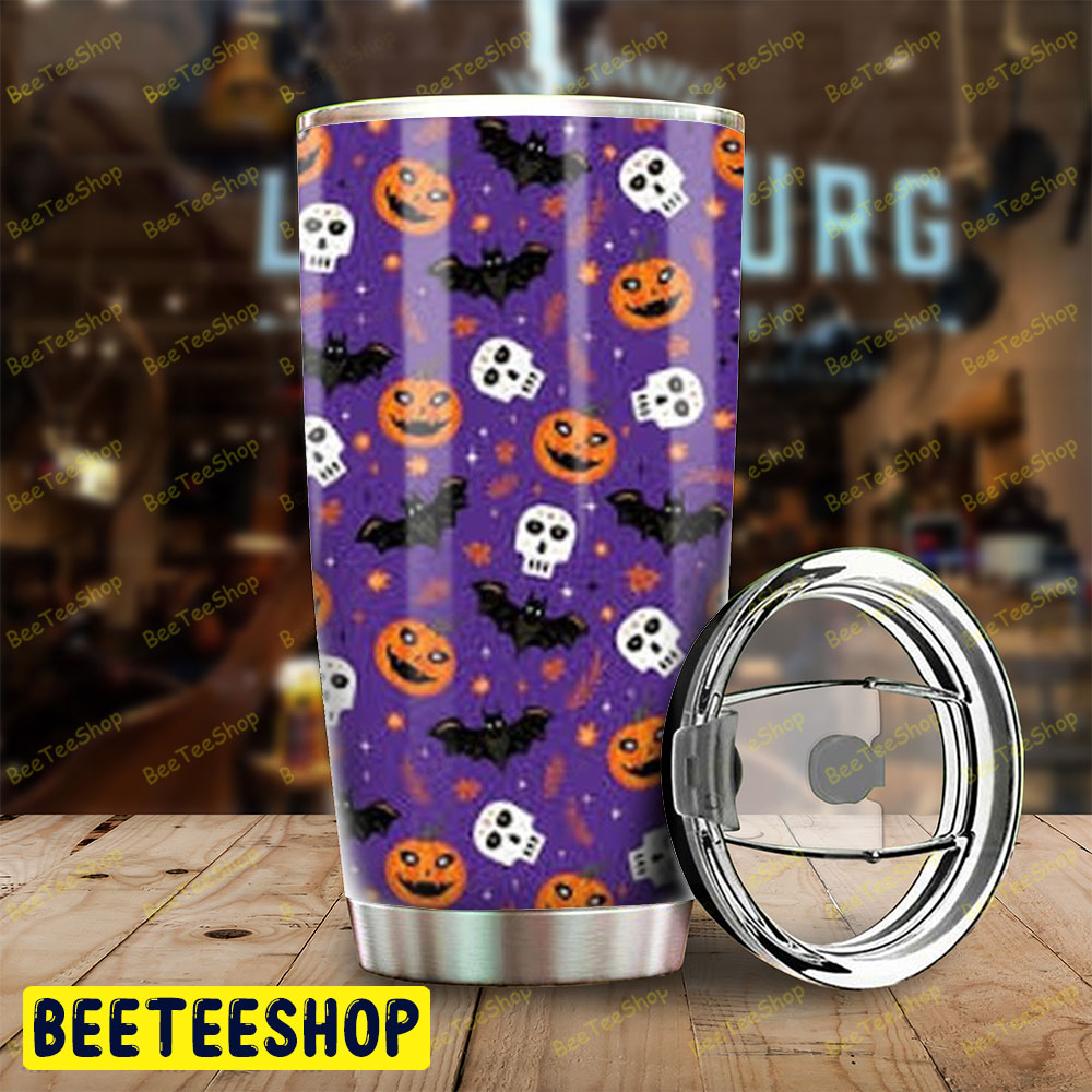 Skulls Bats Pumpkins Halloween Pattern 102 Tumbler