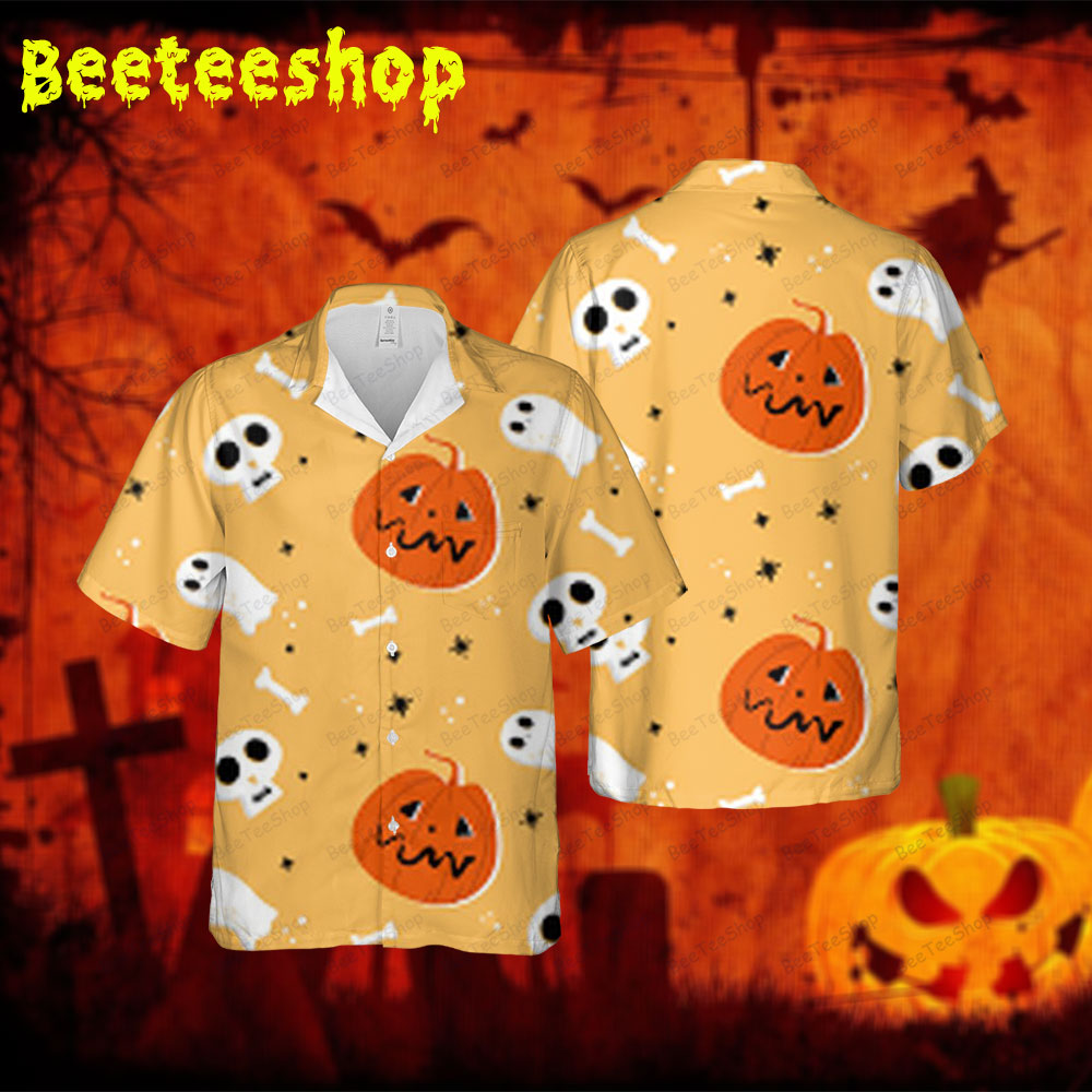 Skulls Boos Pumpkins Halloween 044 Spread Collar Hawaii Shirt