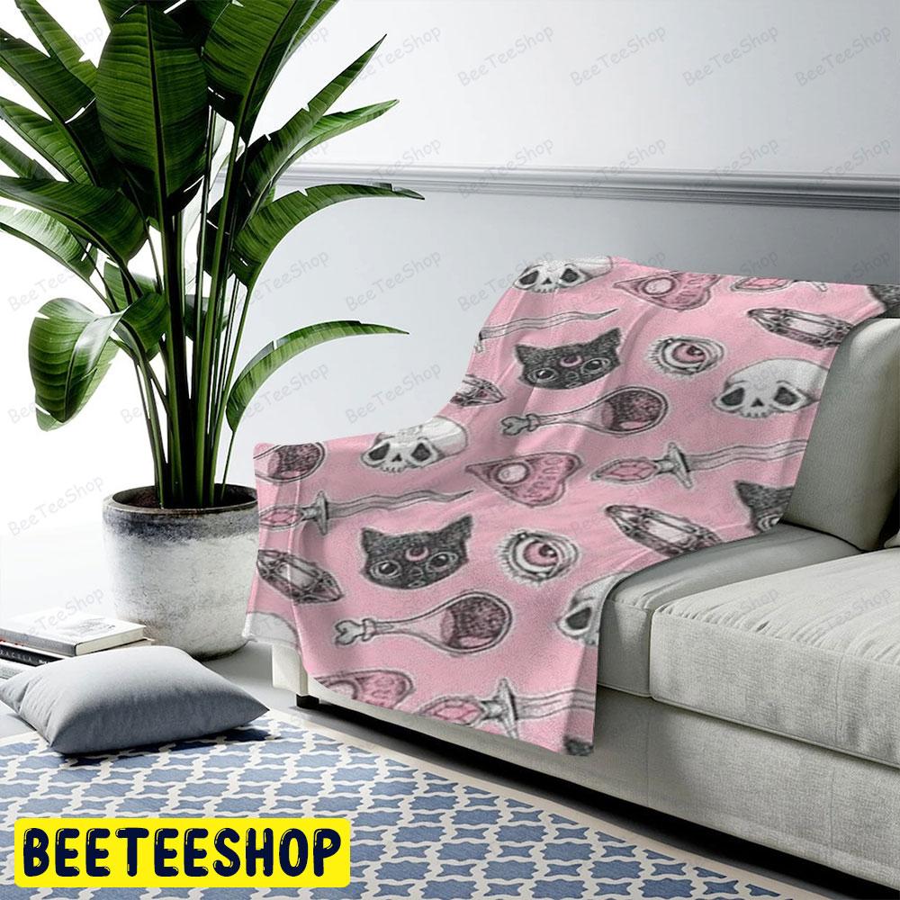 Skulls Cats Halloween Pattern Beeteeshop US Cozy Blanket