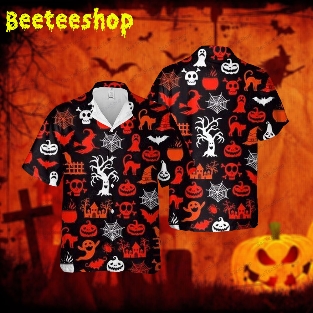 Skulls Pumpkins Halloween 313 Spread Collar Hawaii Shirt