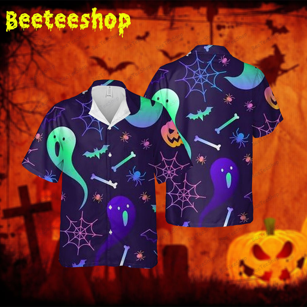 Spiders Bats Boos Halloween 274 Spread Collar Hawaii Shirt