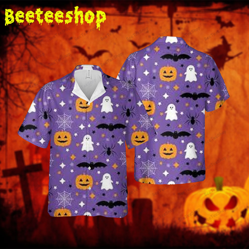 Spiders Bats Boos Pumpkins Halloween 029 Spread Collar Hawaii Shirt