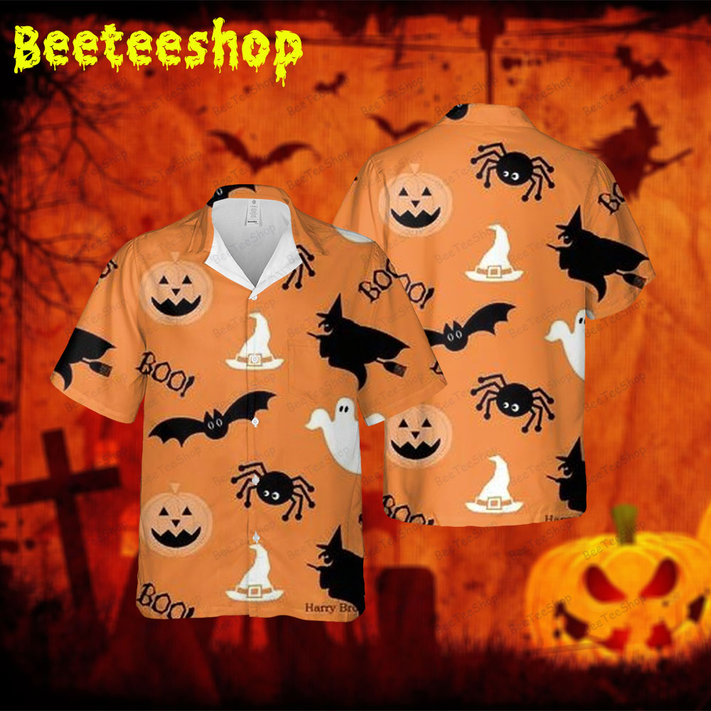 Spiders Bats Ghosts Pumpkins Halloween 142 Spread Collar Hawaii Shirt