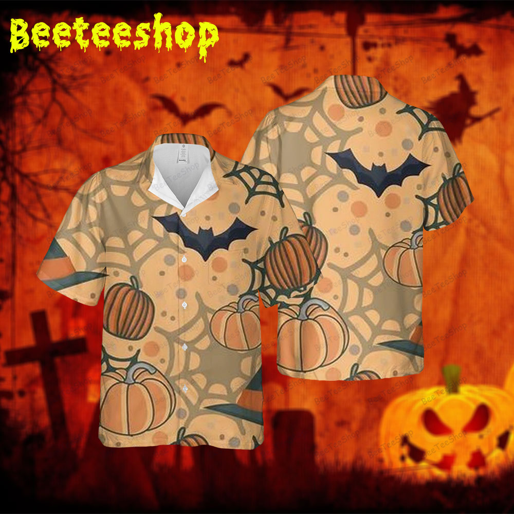 Spiders Bats Pumpkins Halloween 152 Spread Collar Hawaii Shirt