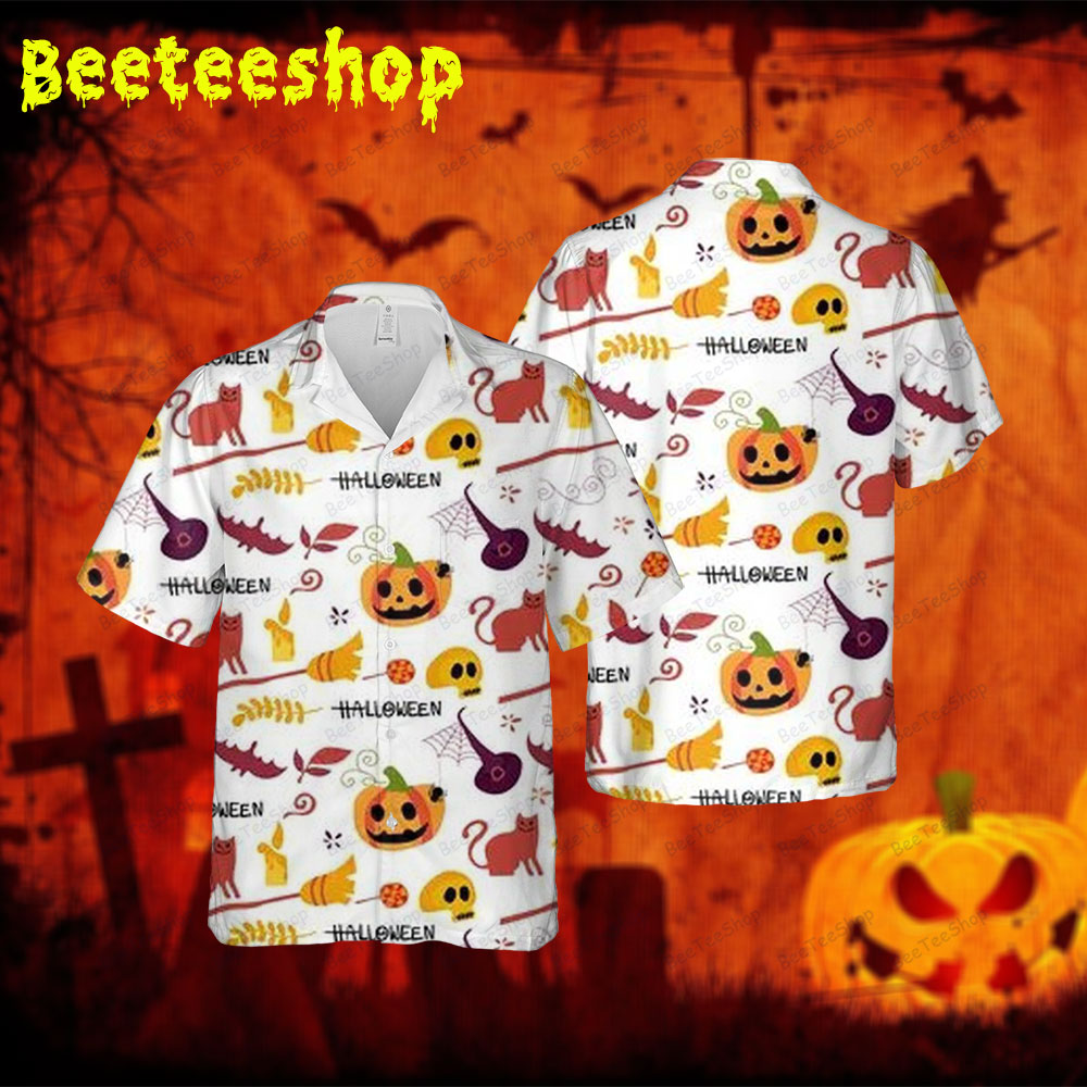 Spiders Bats Pumpkins Halloween 263 Spread Collar Hawaii Shirt