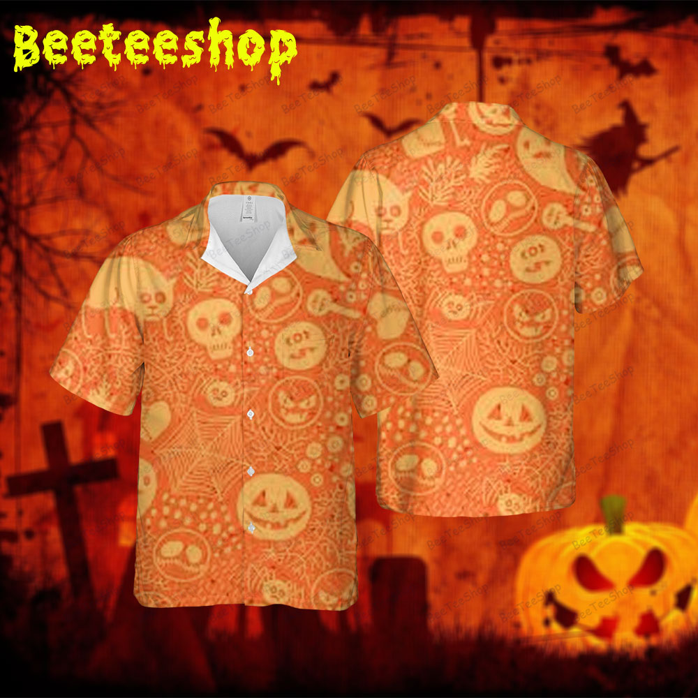 Spiders Cats Boos Halloween Spread Collar Hawaii Shirt