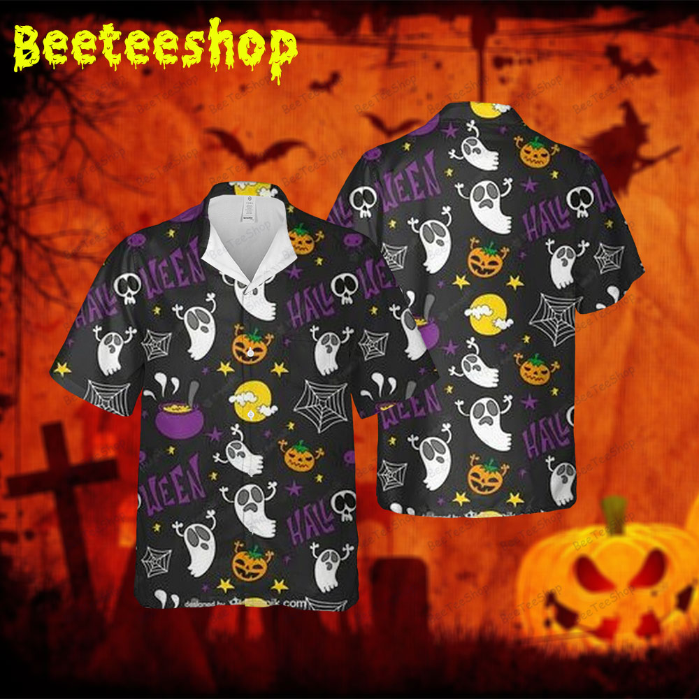 Spiders Ghosts Pumpkins Halloween 332 Spread Collar Hawaii Shirt